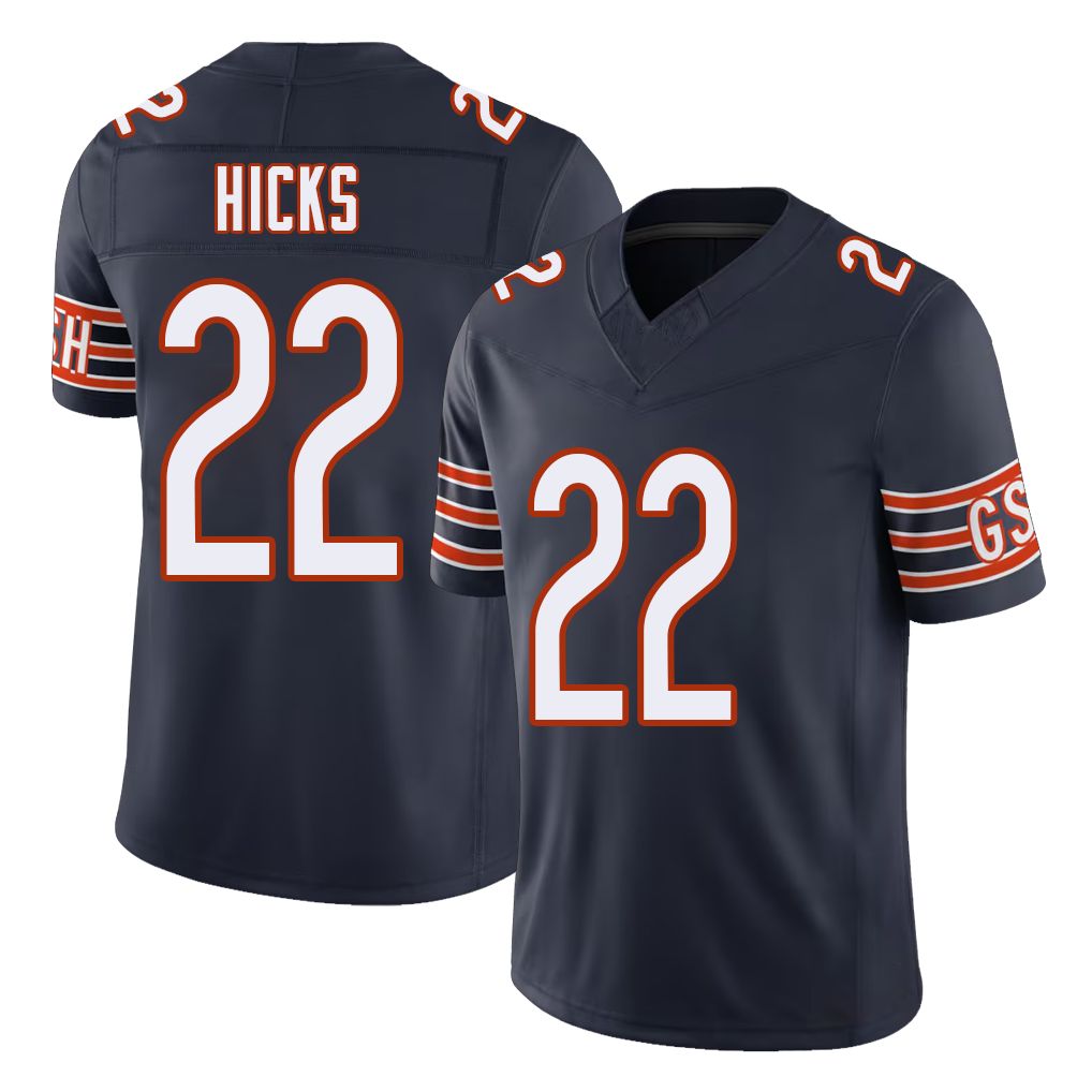 Chicago #22 Elijah Football V Neck Short Sleeve Navy Jersey Hicks For Men Youth Women Gift