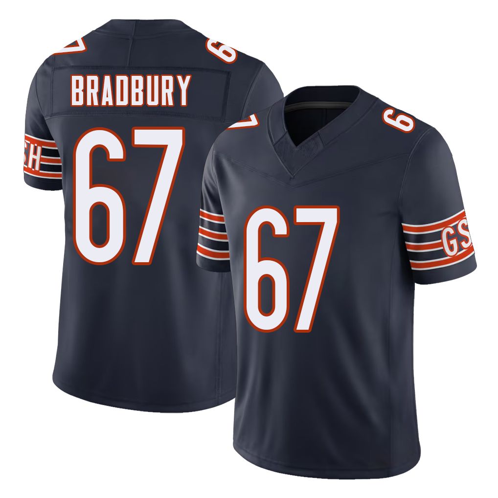 Chicago #67 Garrett Football V Neck Short Sleeve Navy Jersey Bradbury For Men Youth Women Gift