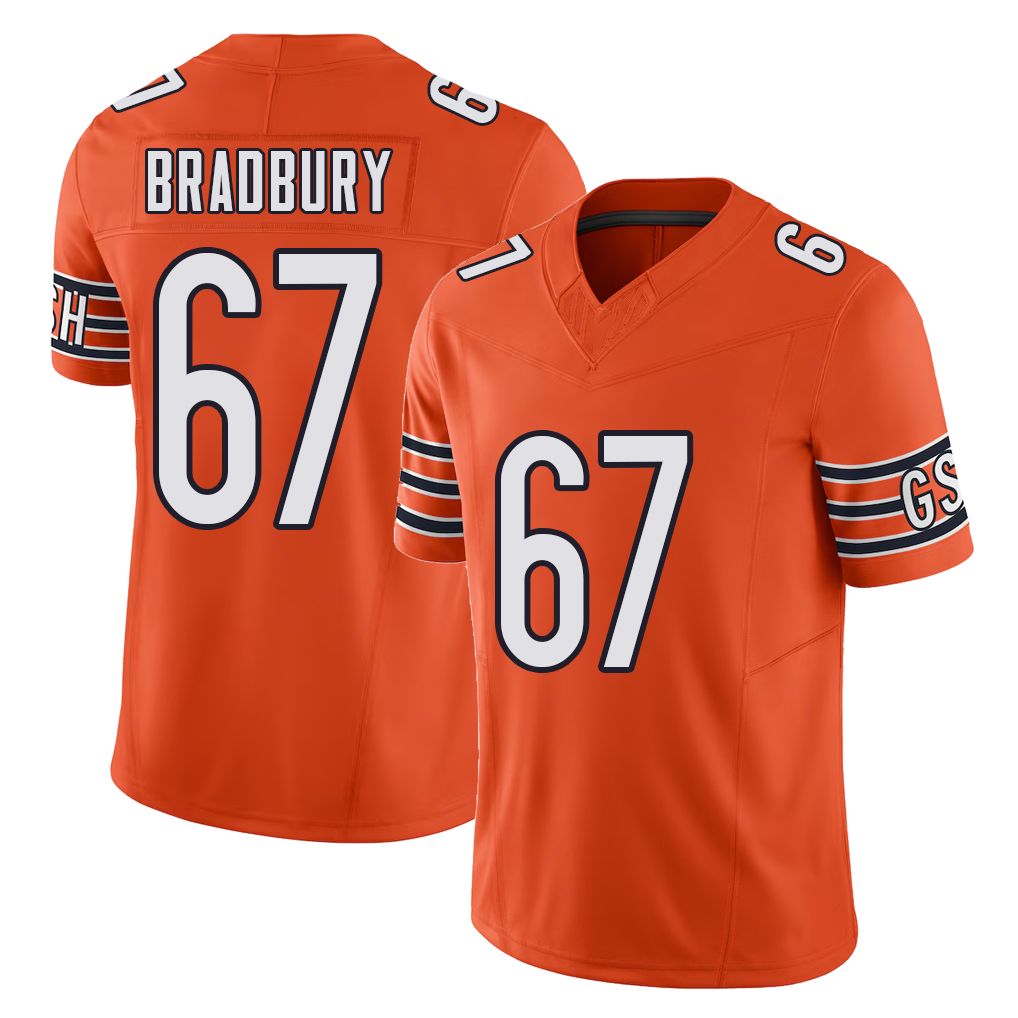 Chicago #67 Garrett Football V Neck Short Sleeve Orange Jersey Bradbury For Men Youth Women Gift