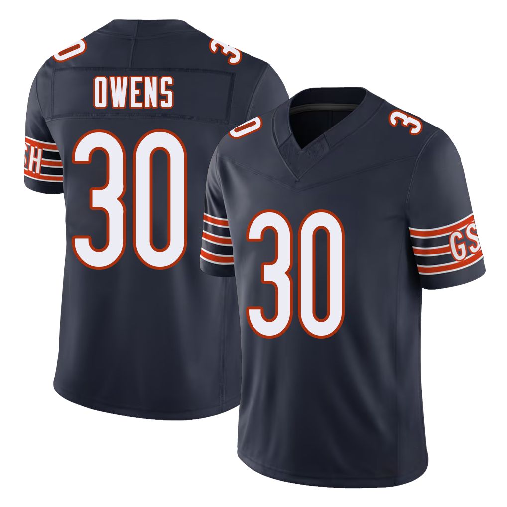 Chicago #30 Gervarrius Football V Neck Short Sleeve Navy Jersey Owens For Men Youth Women Gift