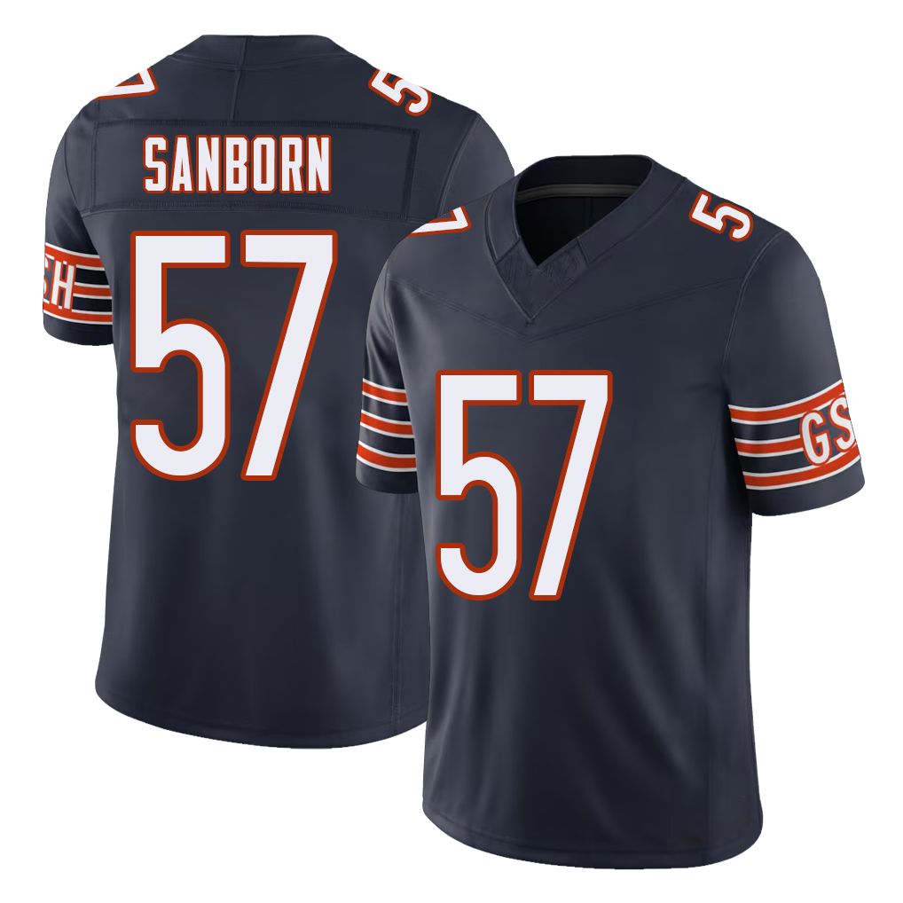 Chicago #57 Jack Football V Neck Short Sleeve Navy Jersey Sanborn For Men Youth Women Gift