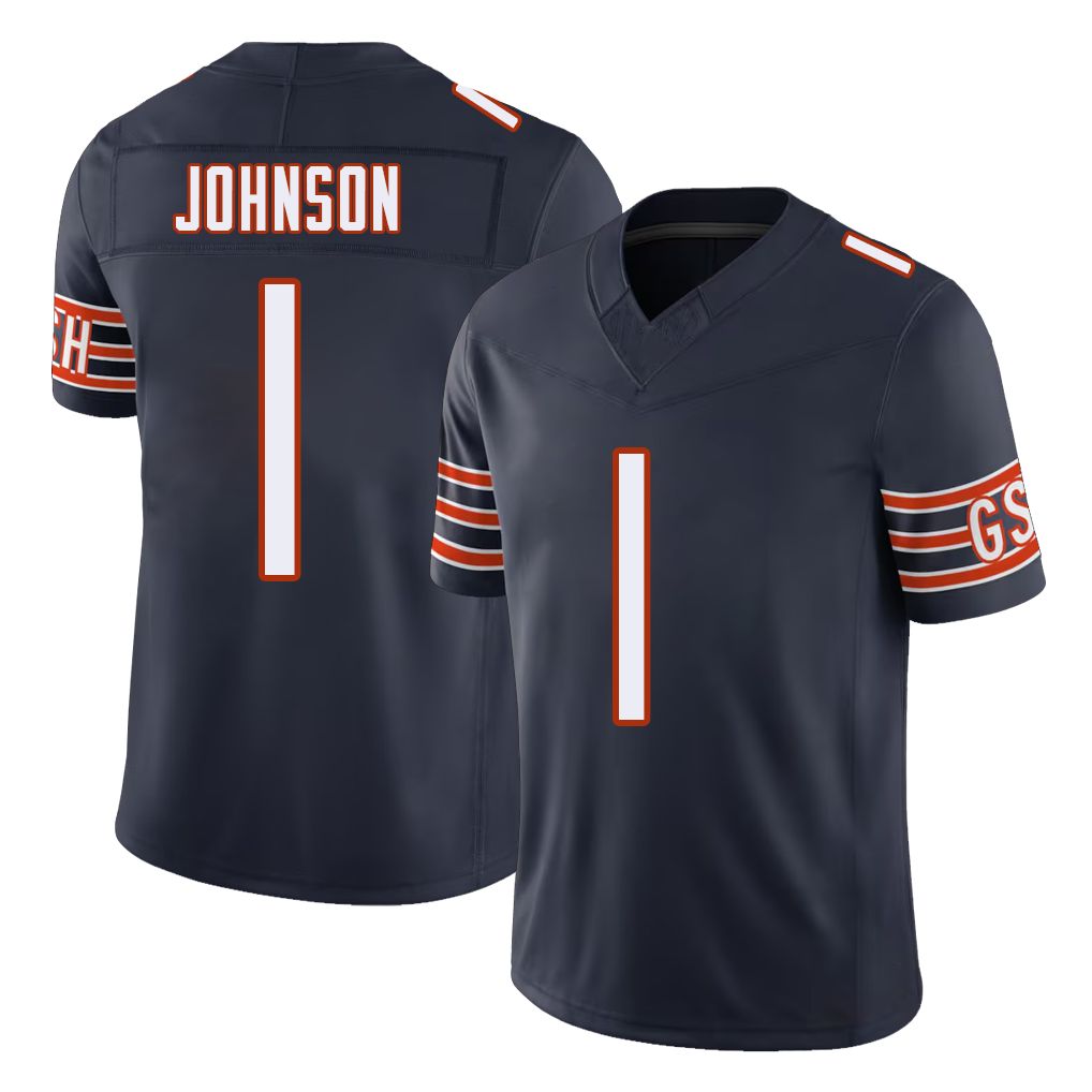 Chicago #1 Jaylon Football V Neck Short Sleeve Navy Jersey Johnson For Men Youth Women Gift