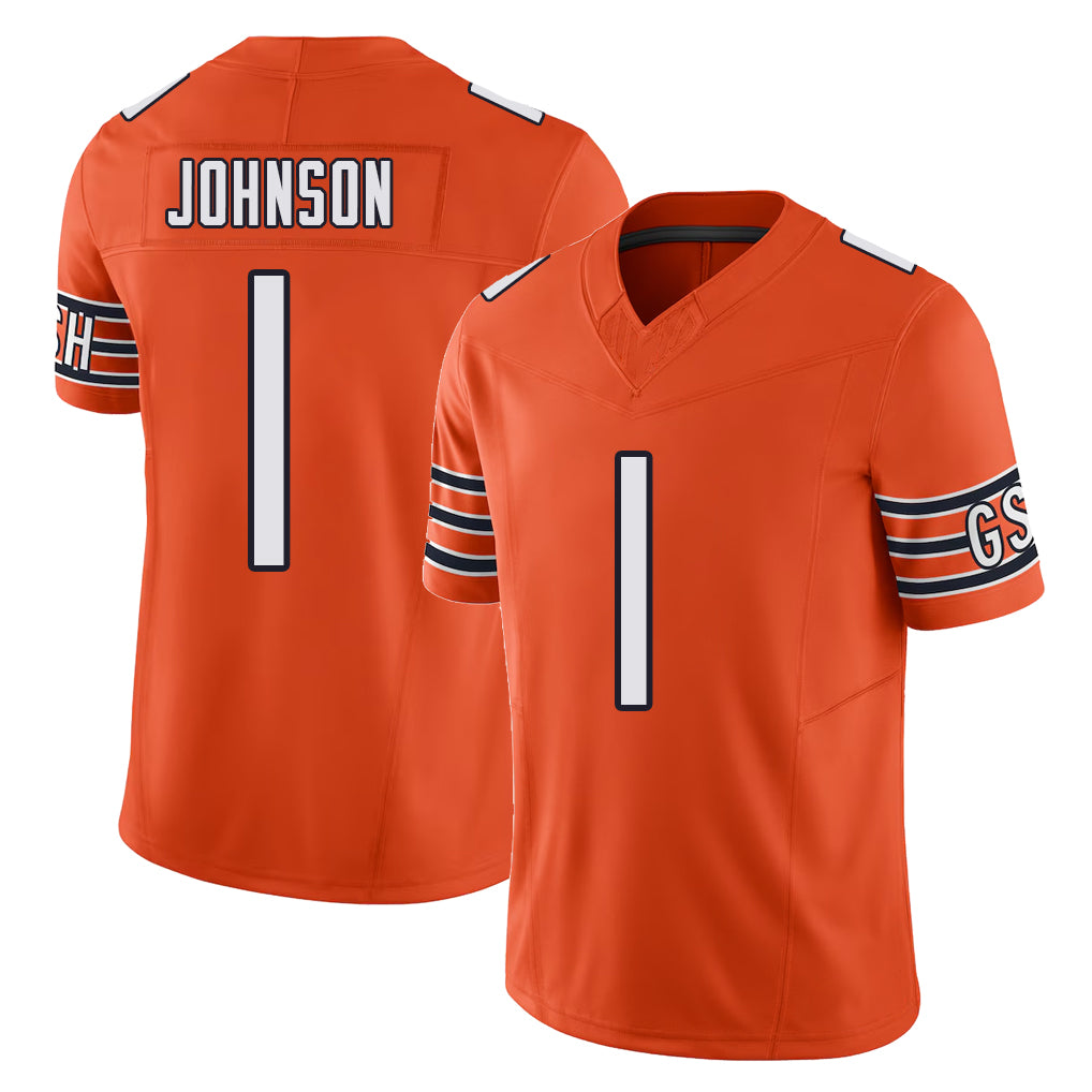 Chicago #1 Jaylon Football V Neck Short Sleeve Orange Jersey Johnson For Men Youth Women Gift
