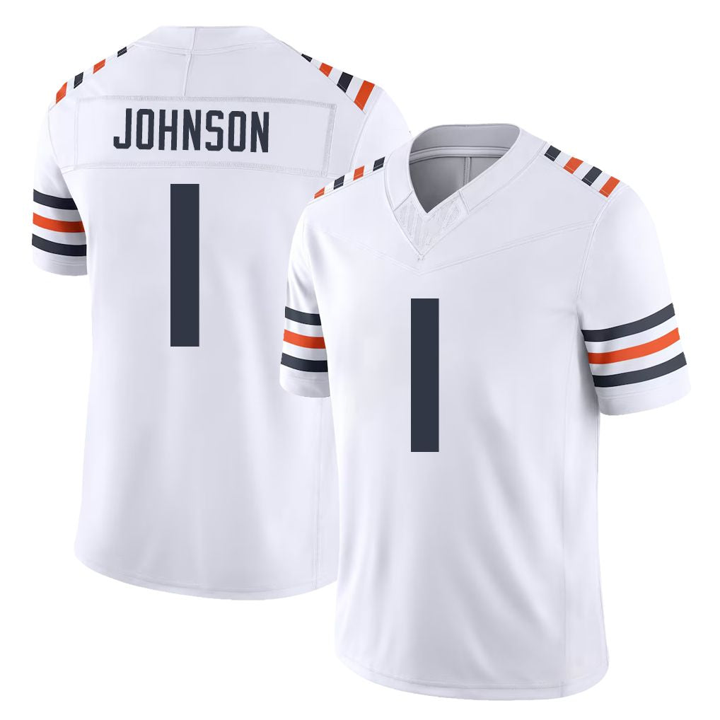 Chicago #1 Jaylon Football V Neck Short Sleeve White Jersey Johnson For Men Youth Women Gift