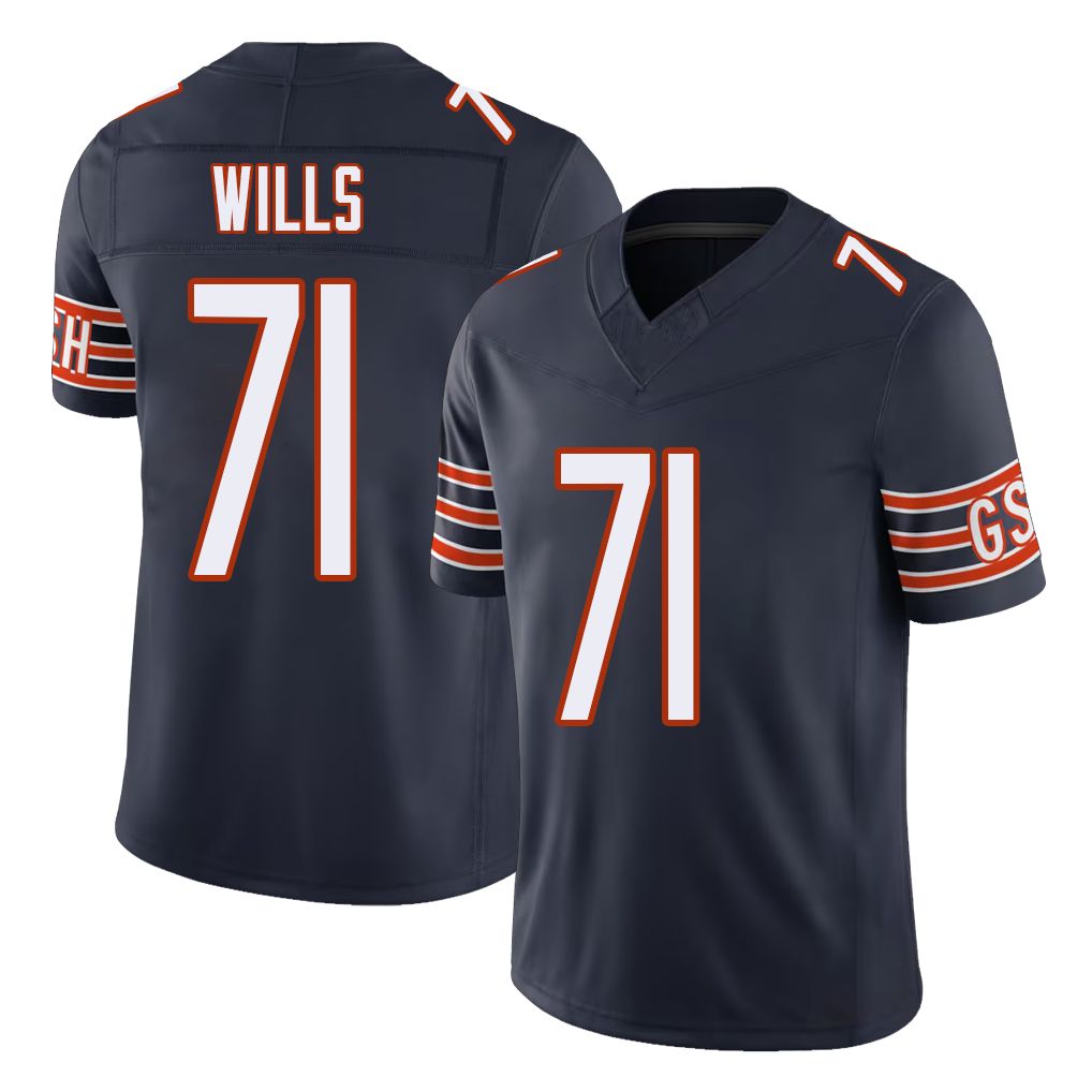 Chicago #71 Jedrick Football V Neck Short Sleeve Navy Jersey Wills For Men Youth Women Gift