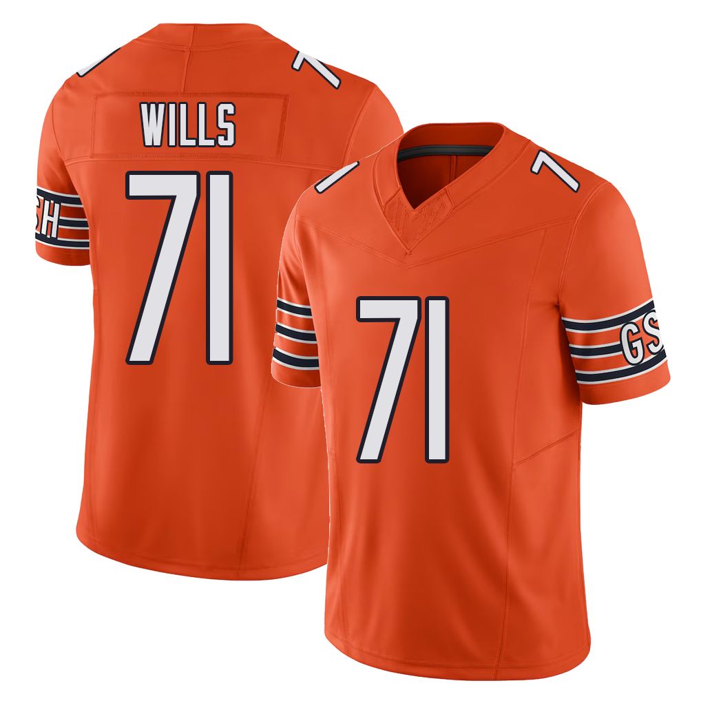 Chicago #71 Jedrick Football V Neck Short Sleeve Orange Jersey Wills For Men Youth Women Gift