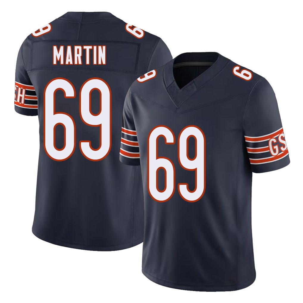 Chicago #69 Jeremiah Football V Neck Short Sleeve Navy Jersey Martin For Men Youth Women Gift