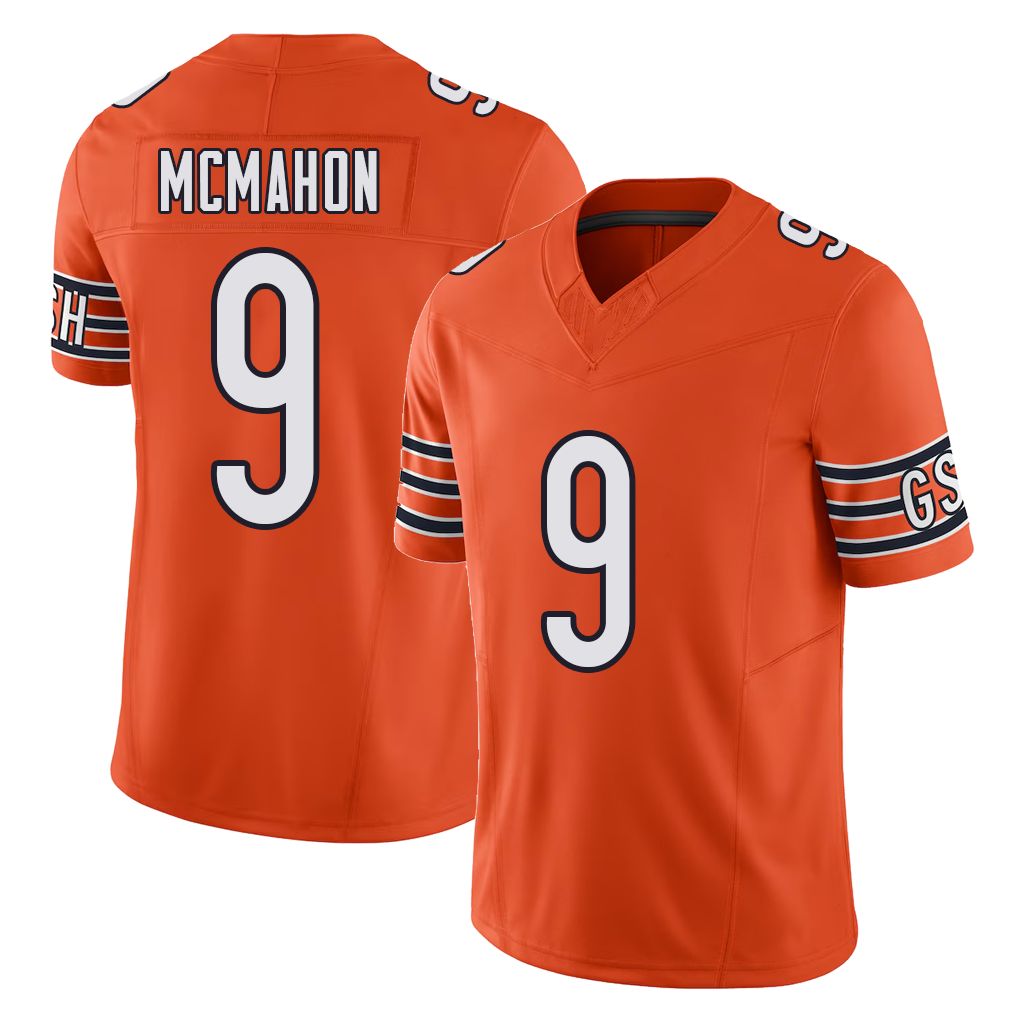 Chicago #9 Jim Football V Neck Short Sleeve Orange Jersey McMahon For Men Youth Women Gift