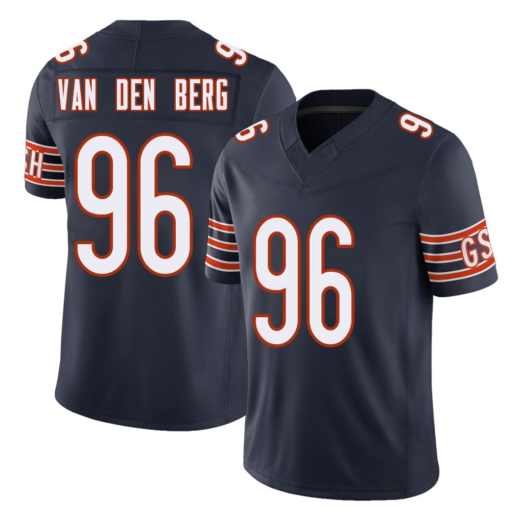 Chicago #96 Jordan Football V Neck Short Sleeve Navy Jersey van den Berg For Men Youth Women Gift