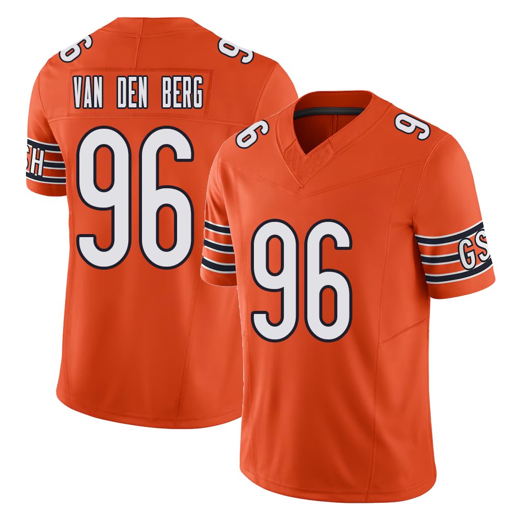 Chicago #96 Jordan Football V Neck Short Sleeve Orange Jersey van den Berg For Men Youth Women Gift