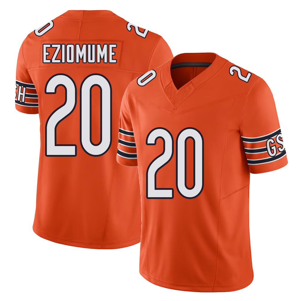 Chicago #20 KC Football V Neck Short Sleeve Orange Jersey Eziomume For Men Youth Women Gift