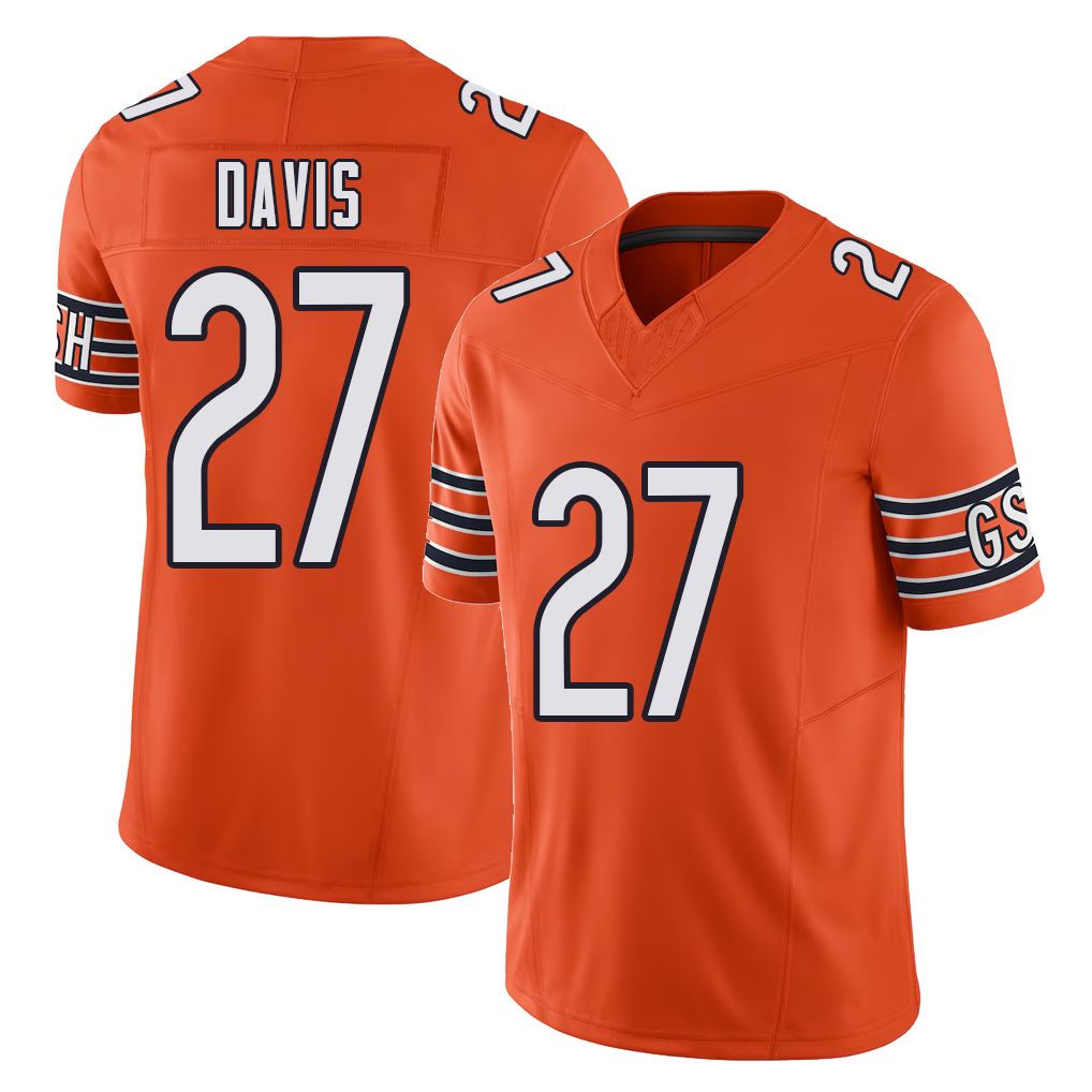 Chicago #27 Kaden Football V Neck Short Sleeve Orange Jersey Davis For Men Youth Women Gift
