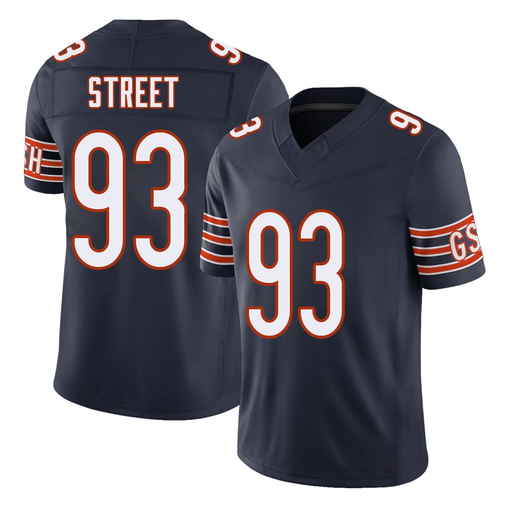Chicago #93 Kentavius Football V Neck Short Sleeve Navy Jersey Street For Men Youth Women Gift