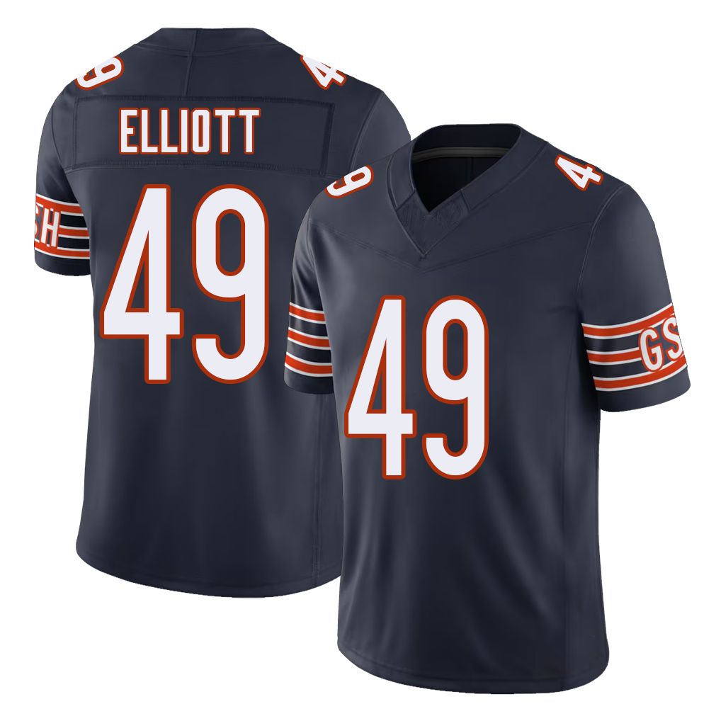 Chicago #49 Keyshaun Football V Neck Short Sleeve Navy Jersey Elliott For Men Youth Women Gift