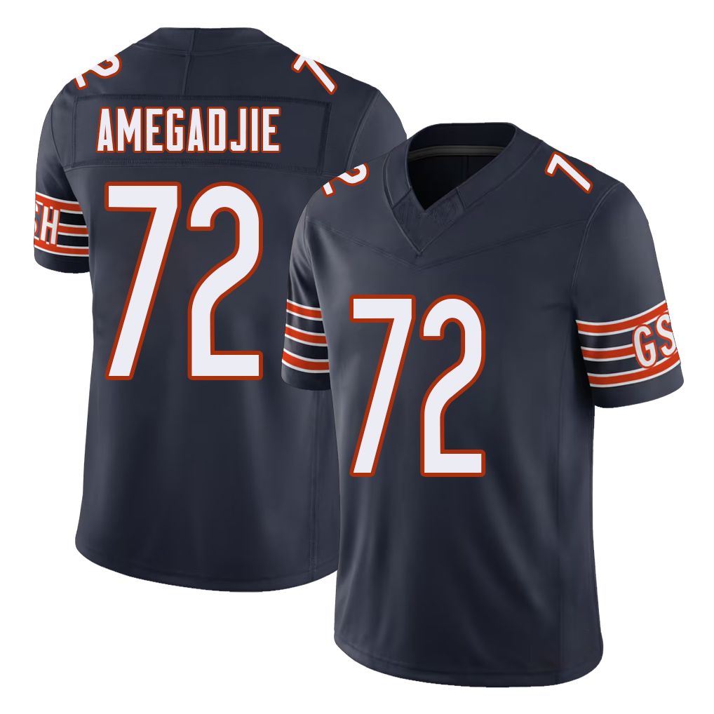 Chicago #72 Kiran Football V Neck Short Sleeve Navy Jersey Amegadjie For Men Youth Women Gift