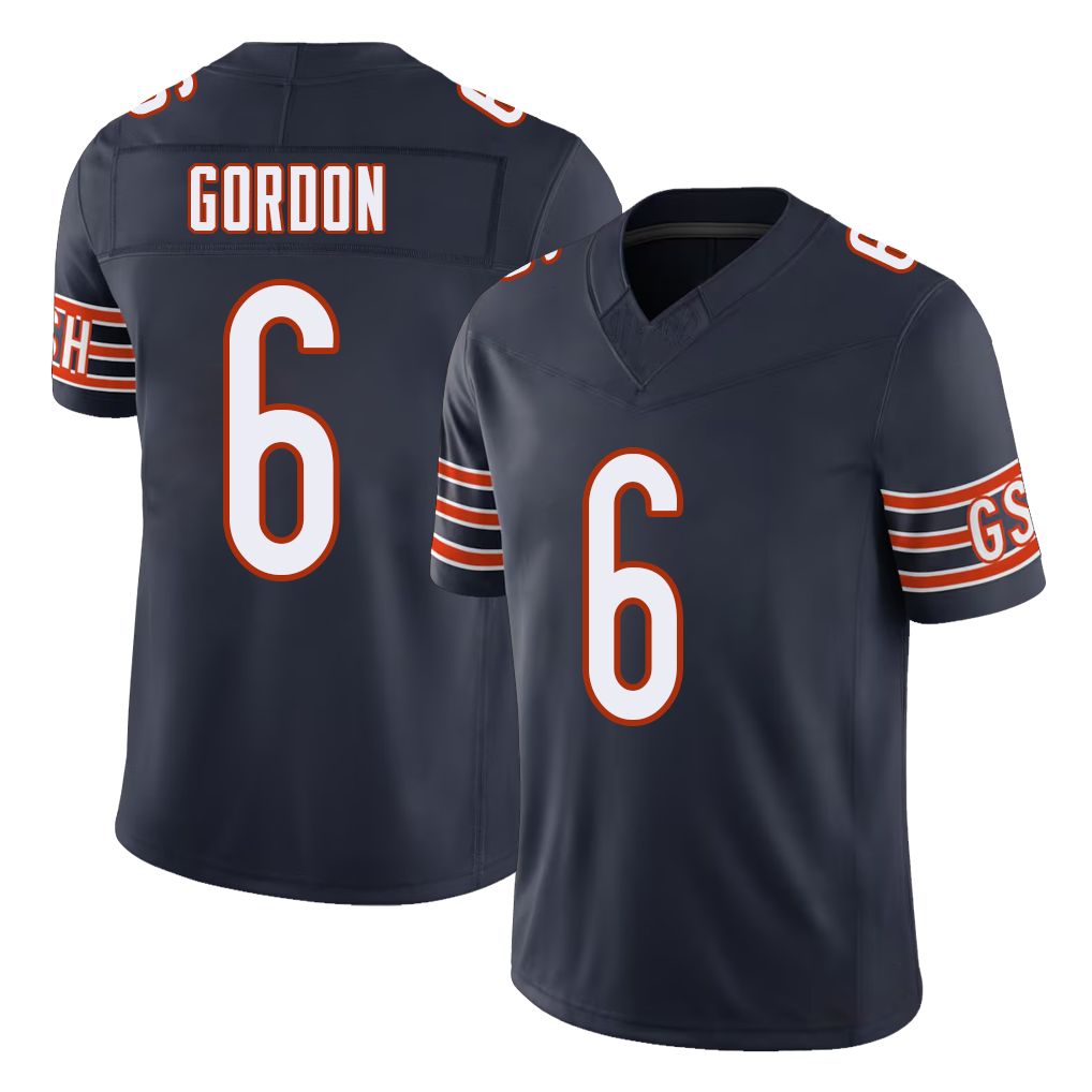 Chicago #6 Kyler Football V Neck Short Sleeve Navy Jersey Gordon For Men Youth Women Gift