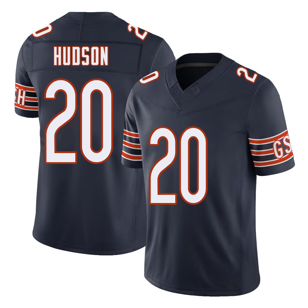 Chicago #20 Kyron Football V Neck Short Sleeve Navy Jersey Hudson For Men Youth Women Gift