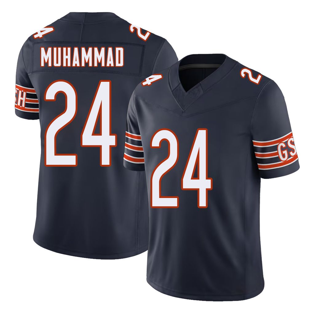 Chicago #24 Malik Football V Neck Short Sleeve Navy Jersey Muhammad For Men Youth Women Gift