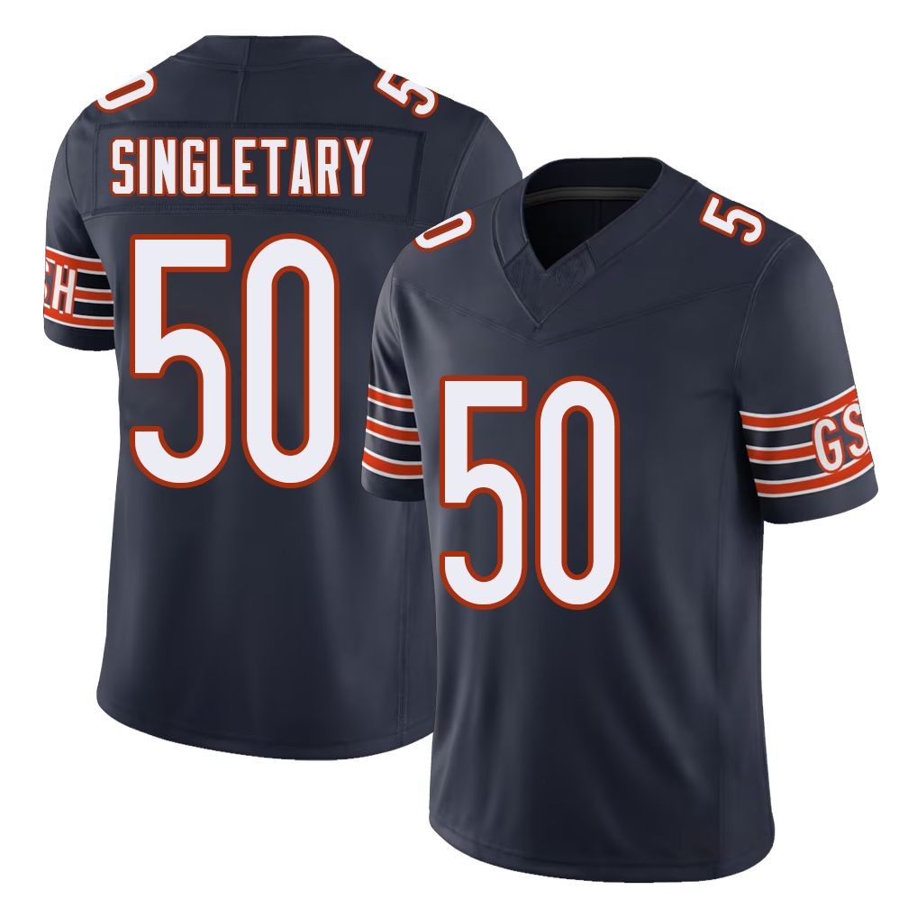 Chicago #50 Mike Football V Neck Short Sleeve Navy Jersey Singletary For Men Youth Women Gift