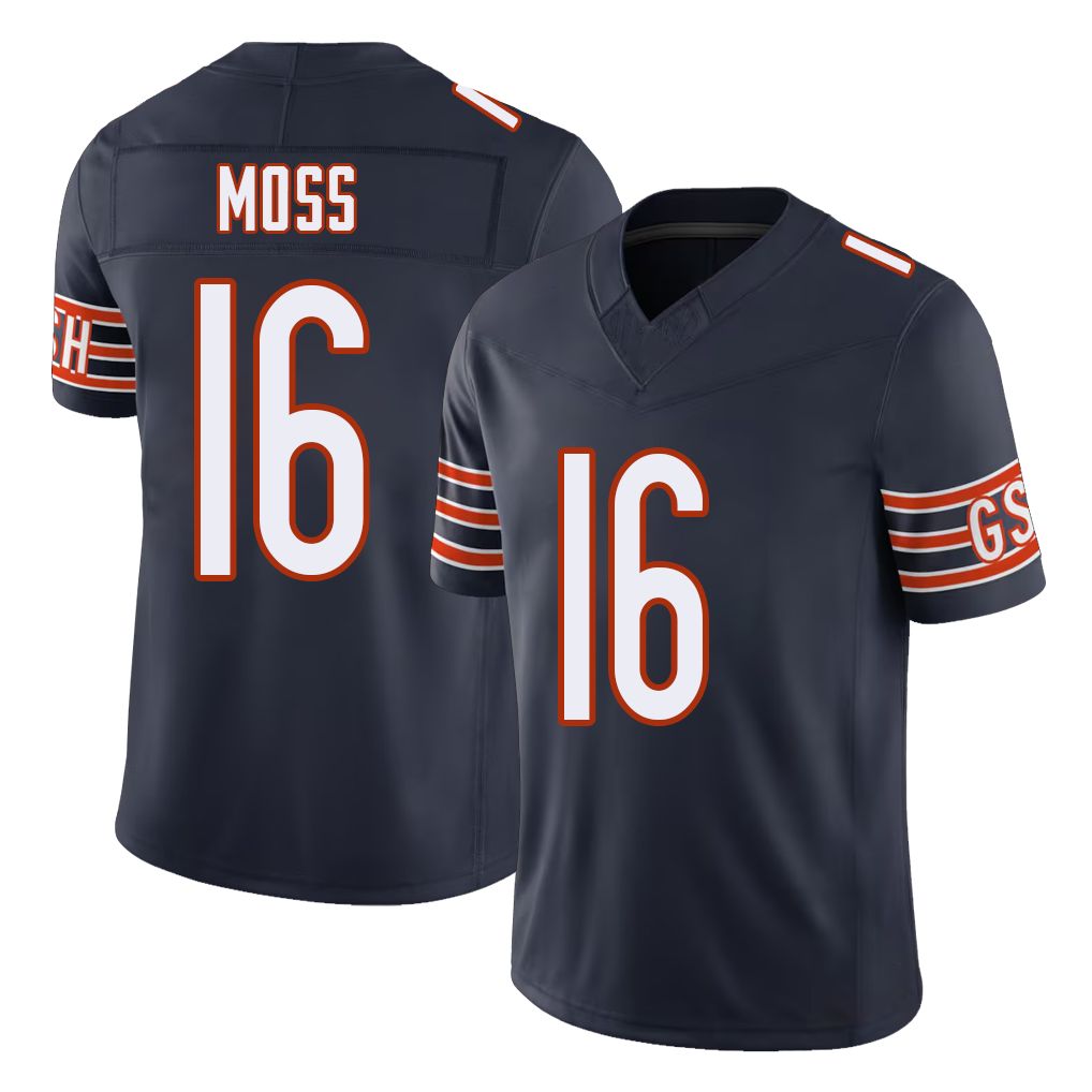 Chicago #16 Miller Football V Neck Short Sleeve Navy Jersey Moss For Men Youth Women Gift