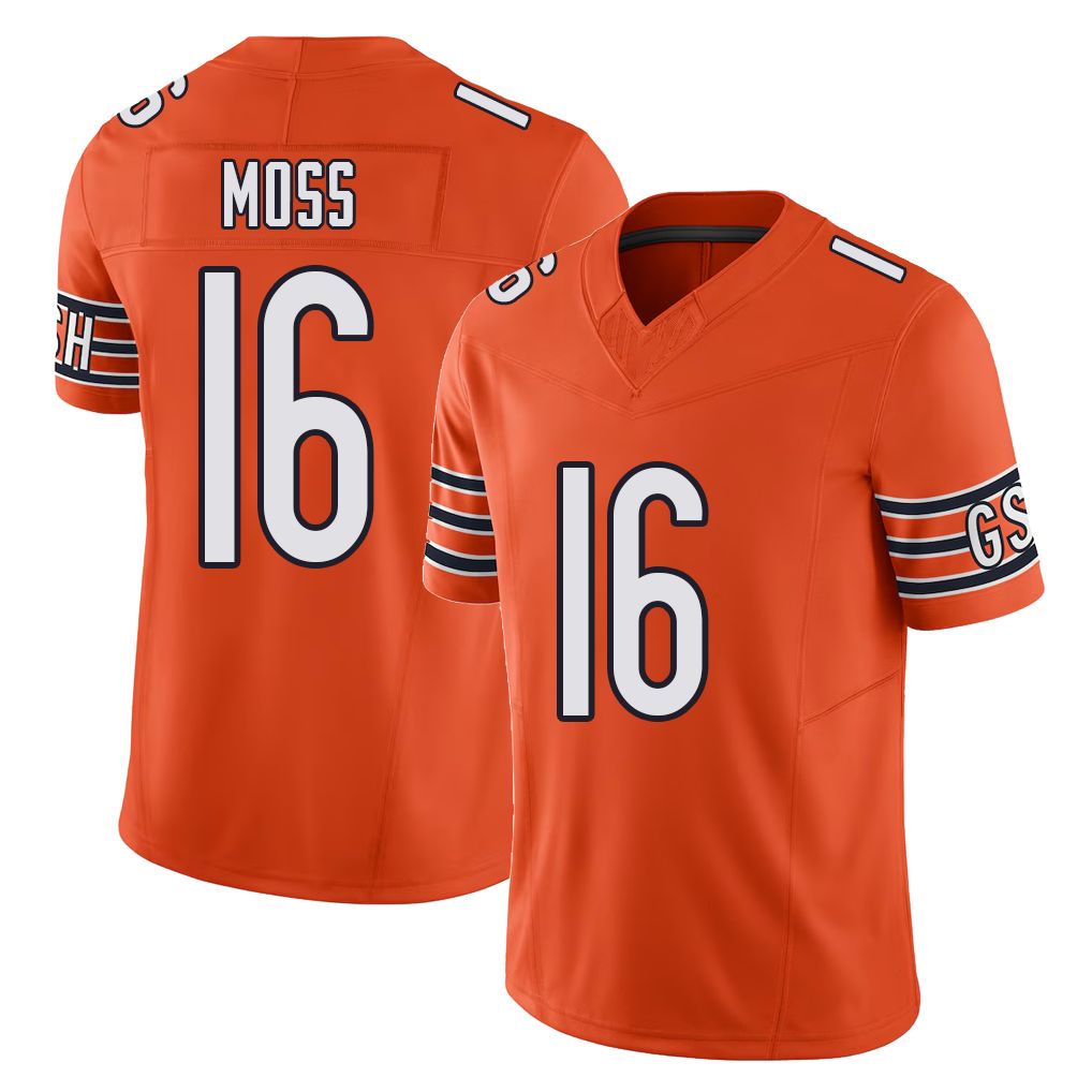 Chicago #16 Miller Football V Neck Short Sleeve Orange Jersey Moss For Men Youth Women Gift