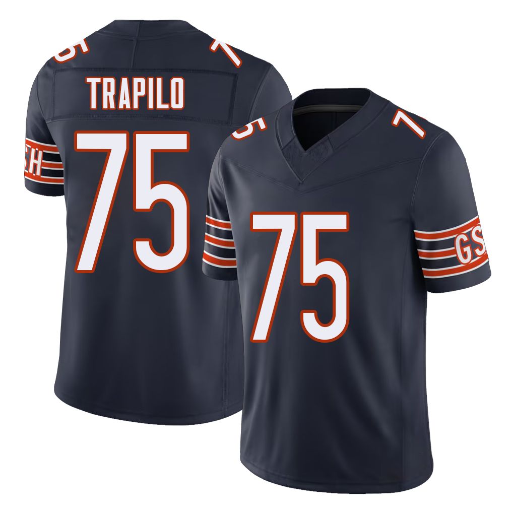 Chicago #75 Ozzy Football V Neck Short Sleeve Navy Jersey Trapilo For Men Youth Women Gift