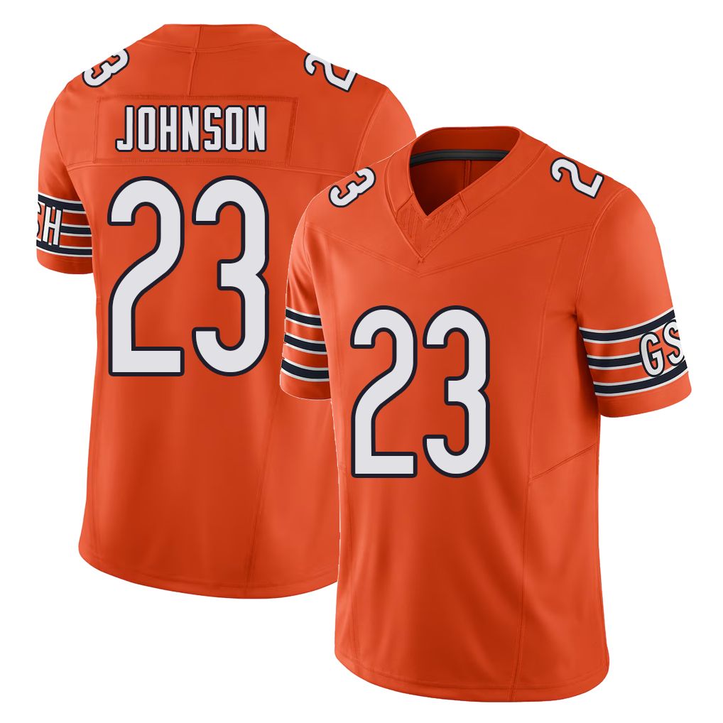 Chicago #23 Roschon Football V Neck Short Sleeve Orange Jersey Johnson For Men Youth Women Gift