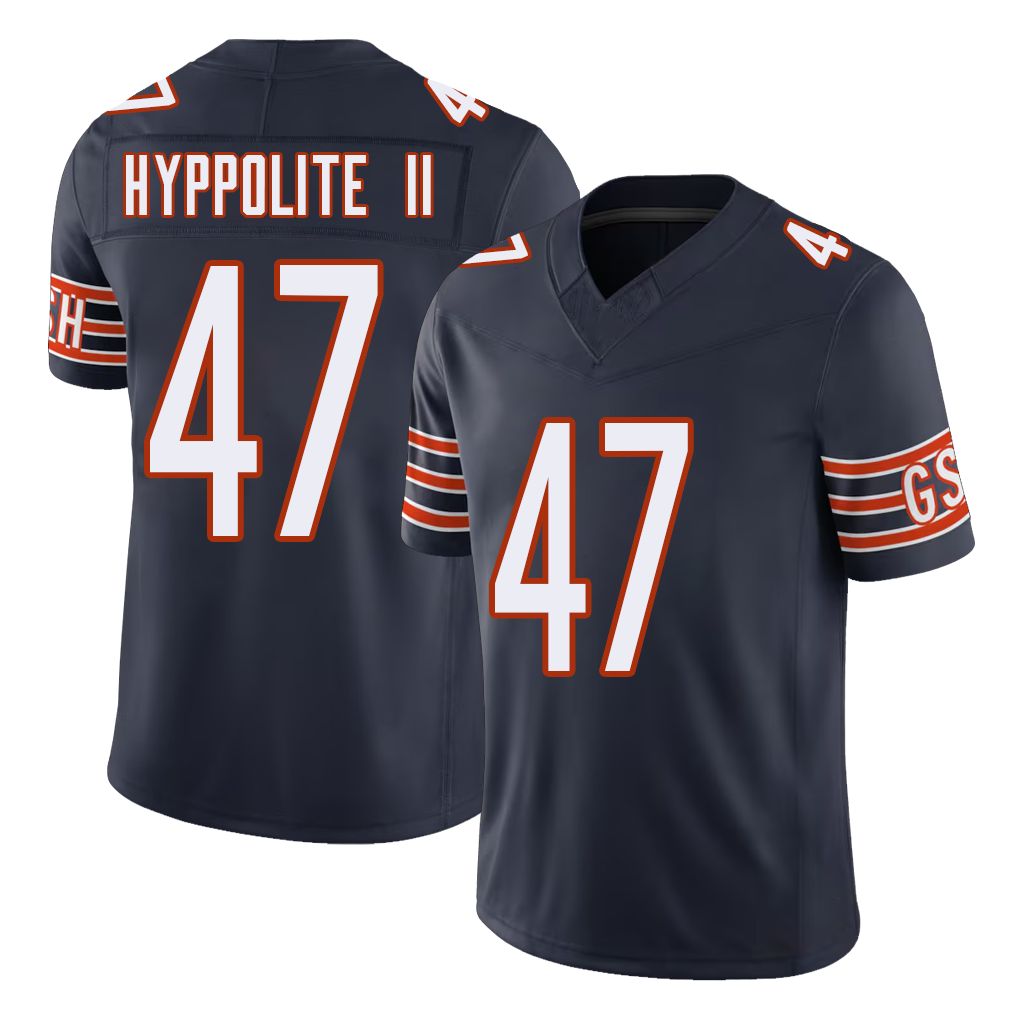 Chicago #47 Ruben Football V Neck Short Sleeve Navy Jersey Hyppolite II For Men Youth Women Gift