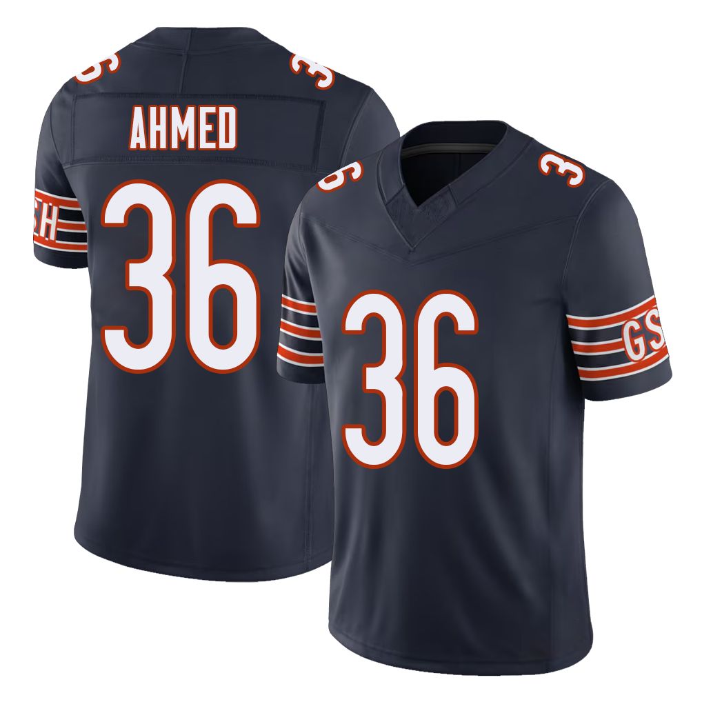 Chicago #36 Salvon Football V Neck Short Sleeve Navy Jersey Ahmed For Men Youth Women Gift