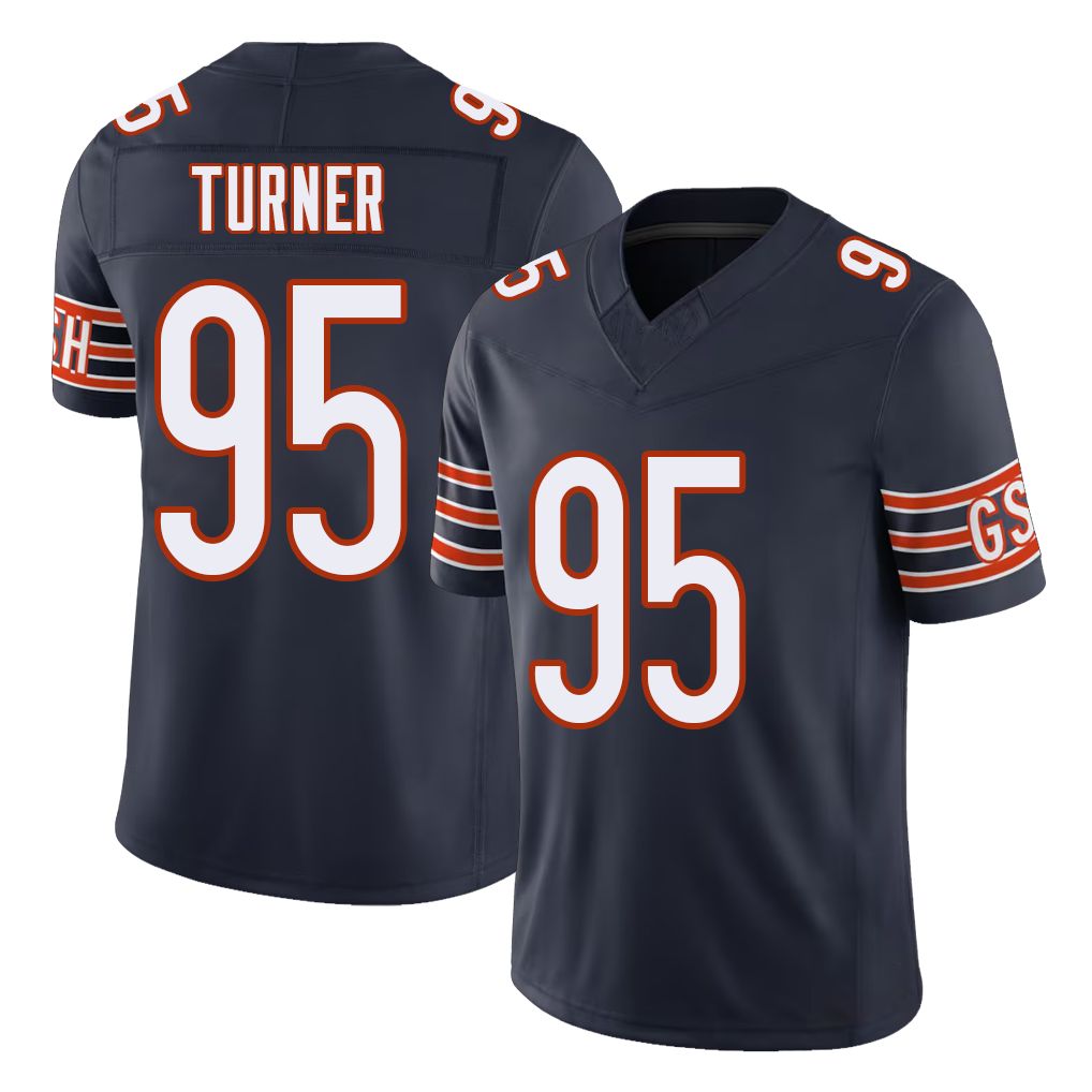 Chicago #95 Shemar Football V Neck Short Sleeve Navy Jersey Turner For Men Youth Women Gift