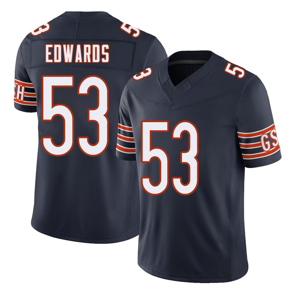 Chicago #53 T.J. Football V Neck Short Sleeve Navy Jersey Edwards For Men Youth Women Gift
