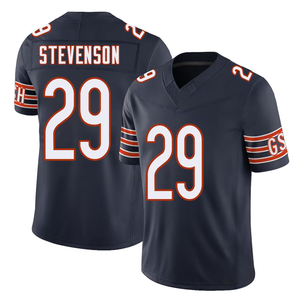 Chicago #29 Tyrique Football V Neck Short Sleeve Navy Jersey Stevenson For Men Youth Women Gift