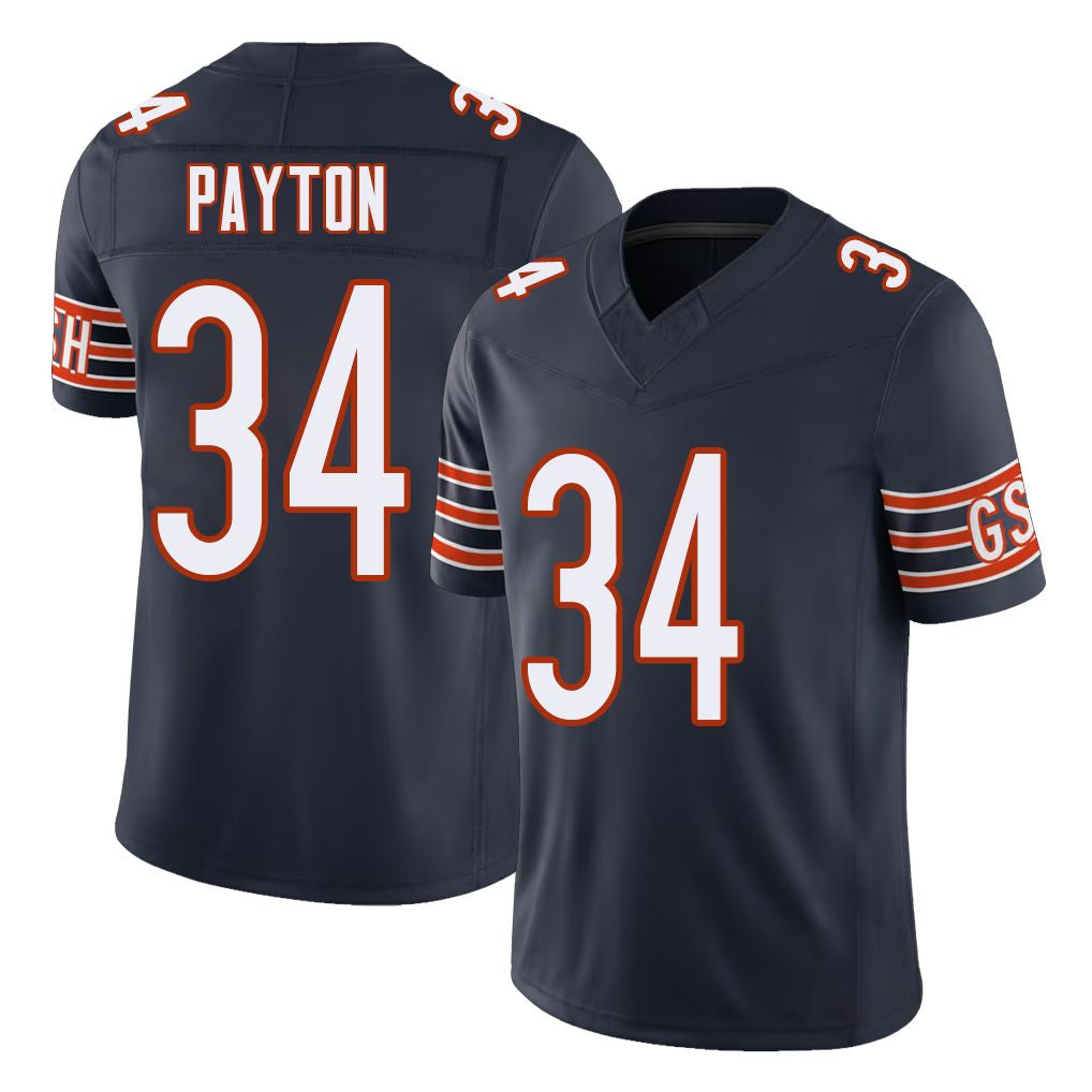 Chicago #34 Walter Football V Neck Short Sleeve Navy Jersey Payton For Men Youth Women Gift