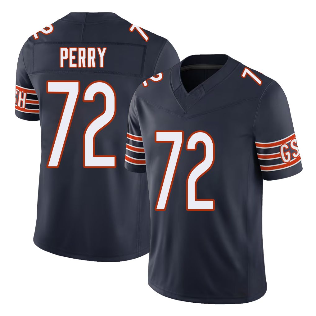 Chicago #72 William Football V Neck Short Sleeve Navy Jersey Perry For Men Youth Women Gift