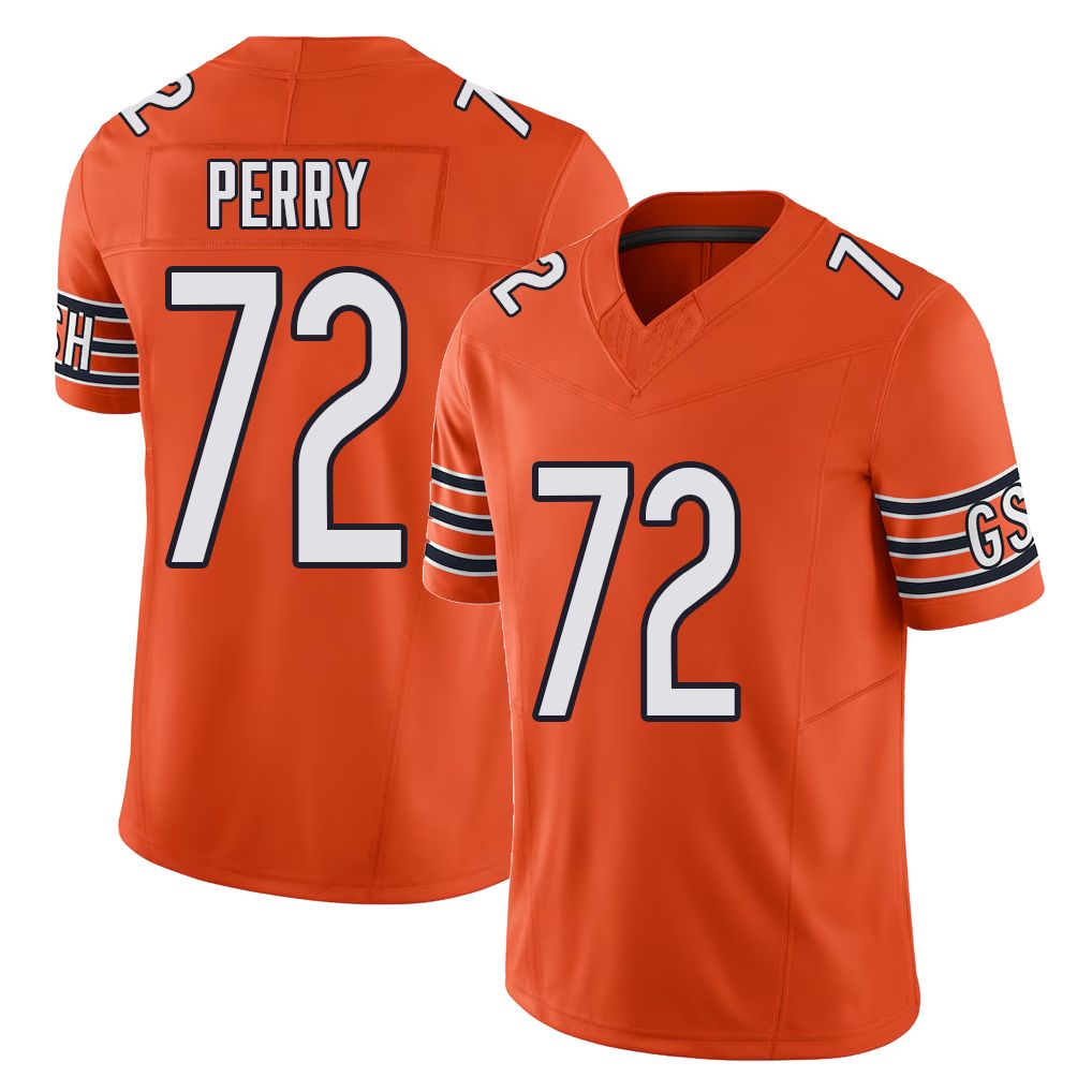 Chicago #72 William Football V Neck Short Sleeve Orange Jersey Perry For Men Youth Women Gift