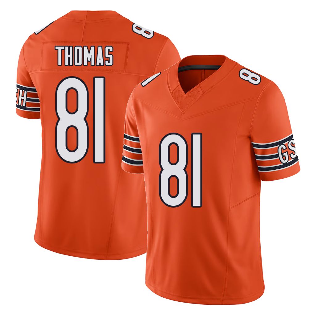 Chicago #81 Zavion Football V Neck Short Sleeve Orange Jersey Thomas For Men Youth Women Gift