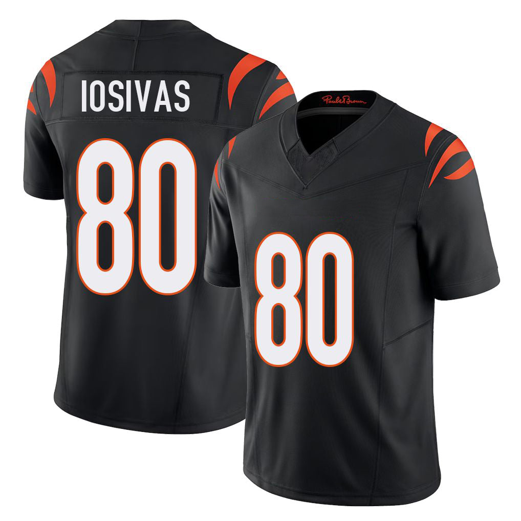 Cincinnati #80 Iosivas Player Football V Neck Short Sleeve black Jersey Andrei For Men Youth Women Gift