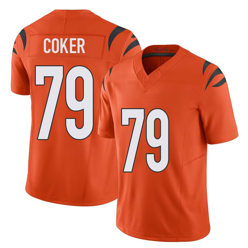 Cincinnati #79 Coker Player Football V Neck Short Sleeve Orange Jersey Andrew For Men Youth Women Gift