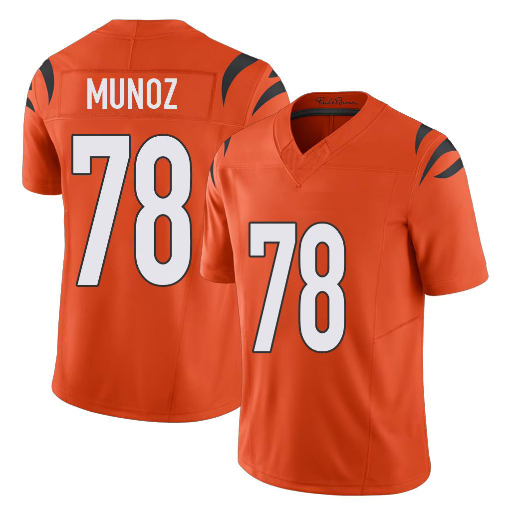 Cincinnati #78 Munoz Player Football V Neck Short Sleeve Orange Jersey Anthony For Men Youth Women Gift