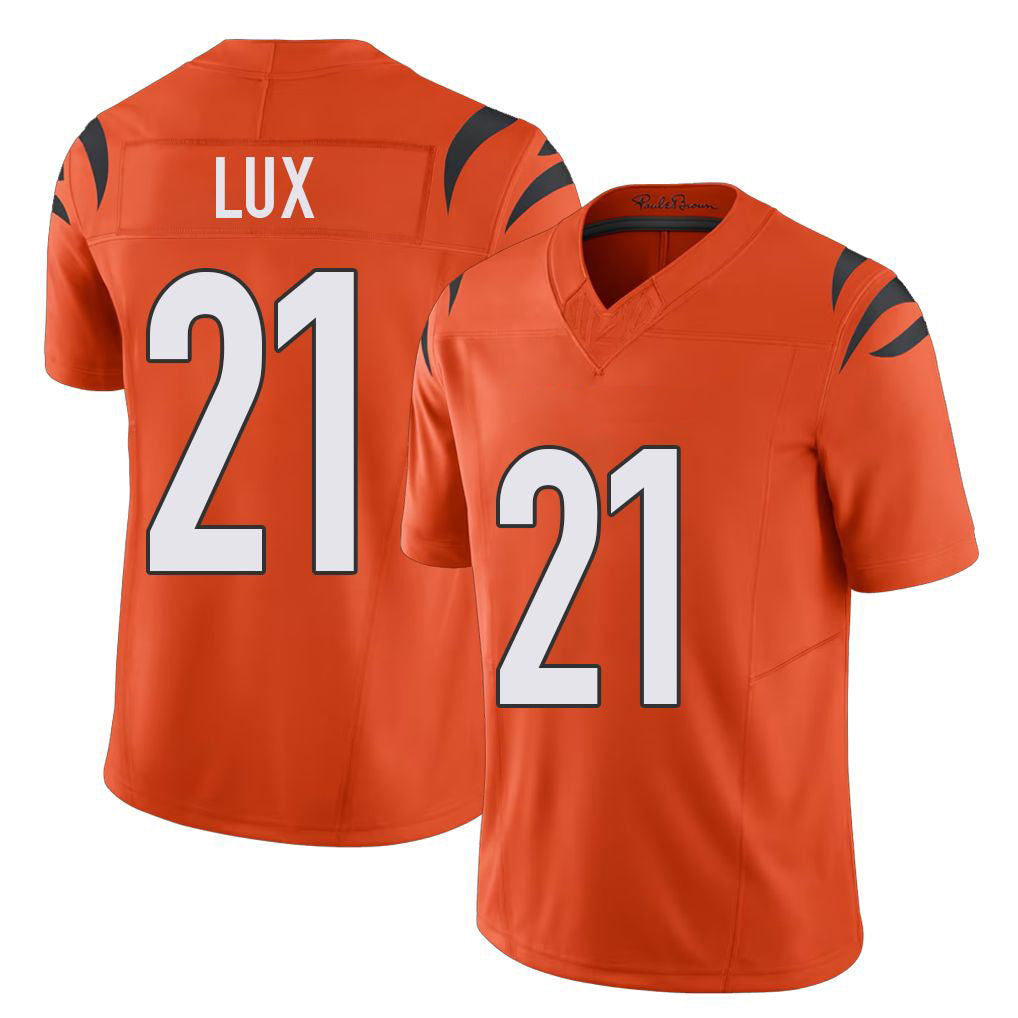 Cincinnati #21 Lux Player Football V Neck Short Sleeve Orange Jersey Bralyn For Men Youth Women Gift