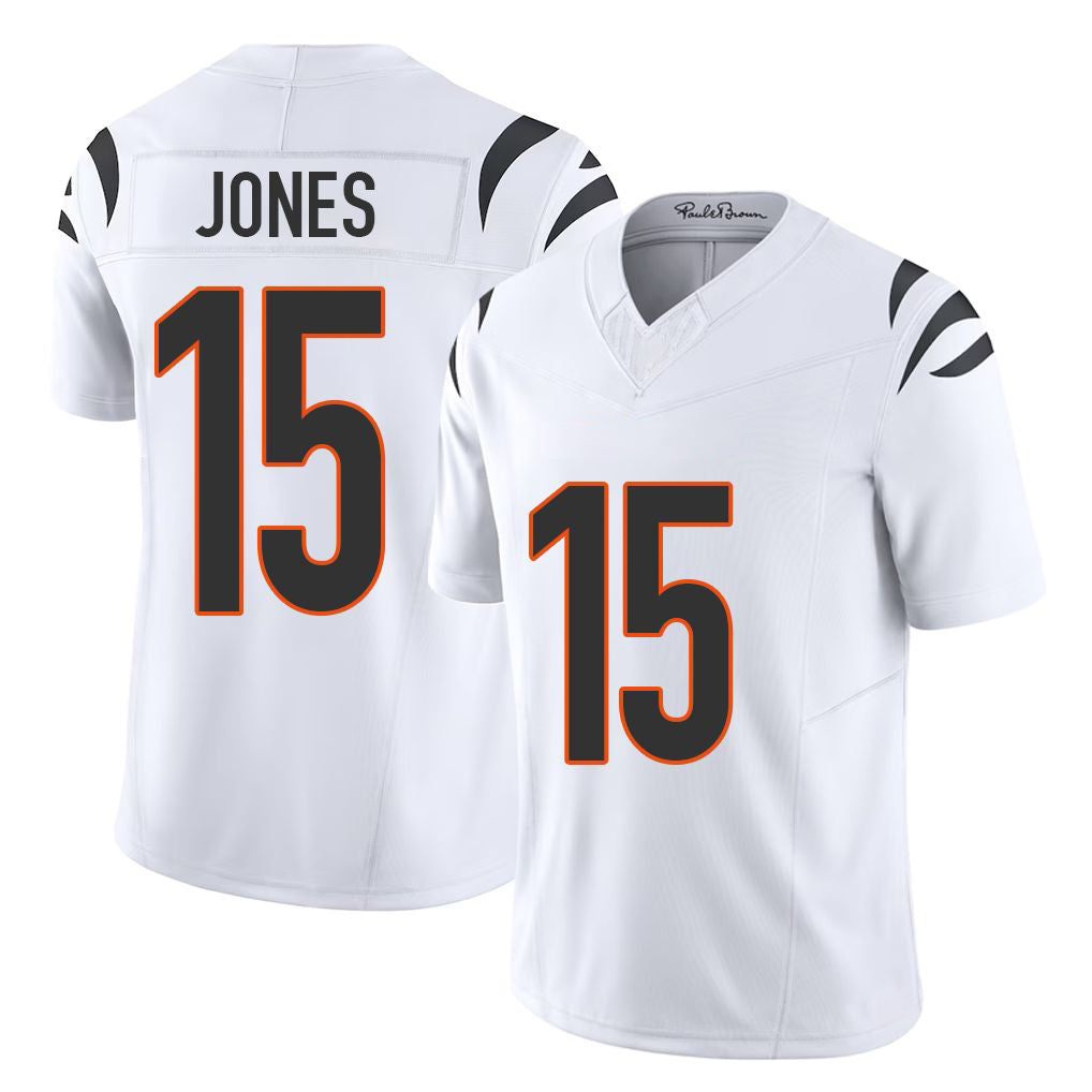 Cincinnati #15 Jones Player Football V Neck Short Sleeve White Jersey Charlie For Men Youth Women Gift