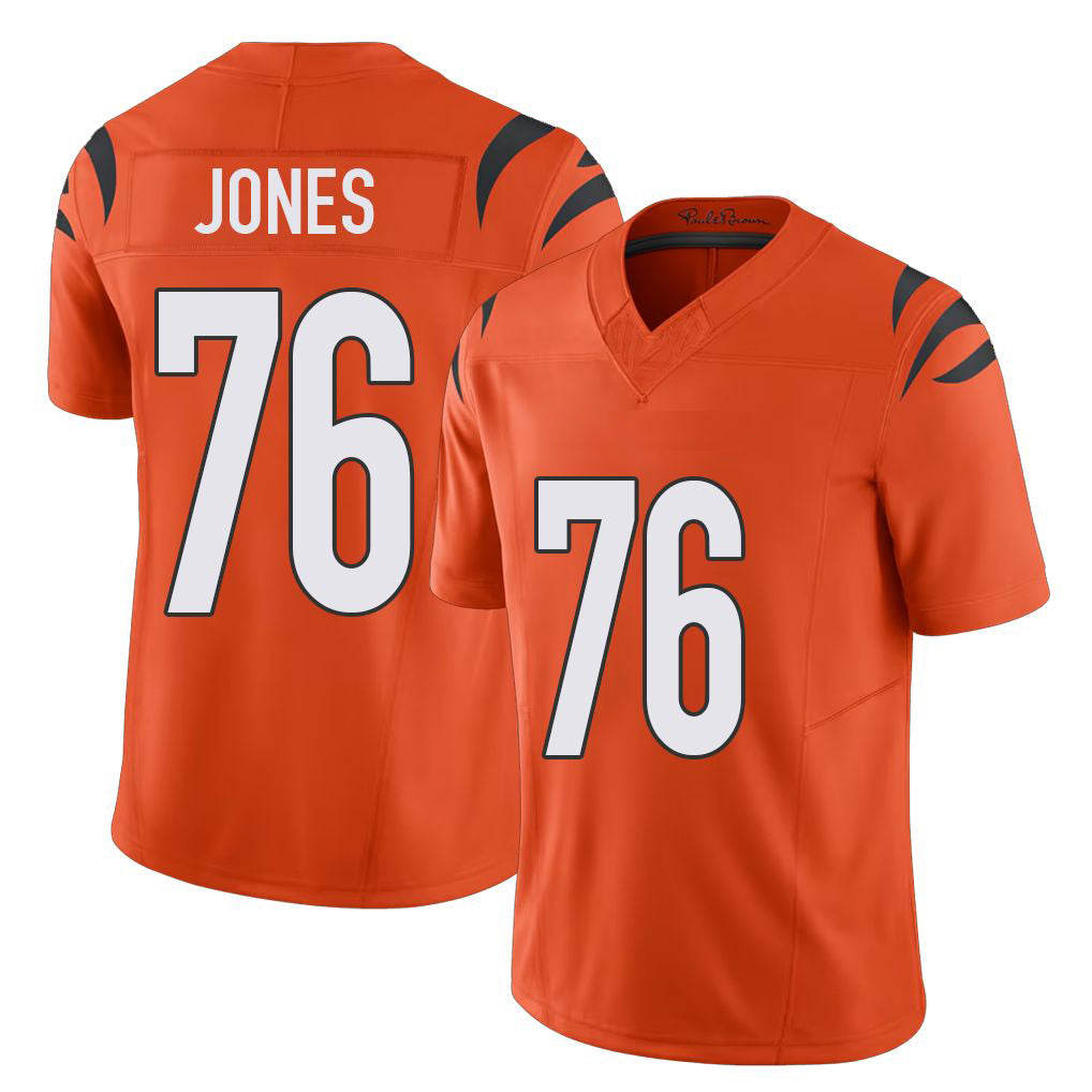 Cincinnati #76 Jones Player Football V Neck Short Sleeve Orange Jersey Christian For Men Youth Women Gift