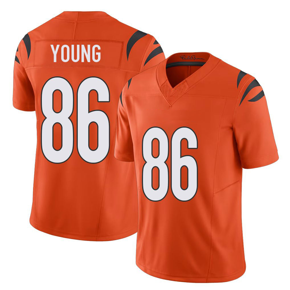 Cincinnati #86 Young Player Football V Neck Short Sleeve Orange Jersey Colbie For Men Youth Women Gift