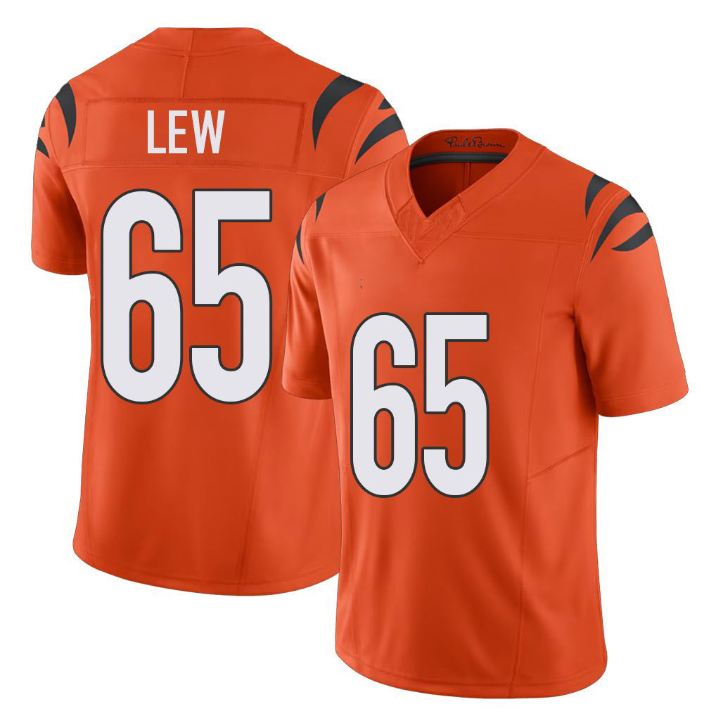 Cincinnati #65 Lew Player Football V Neck Short Sleeve Orange Jersey Connor For Men Youth Women Gift
