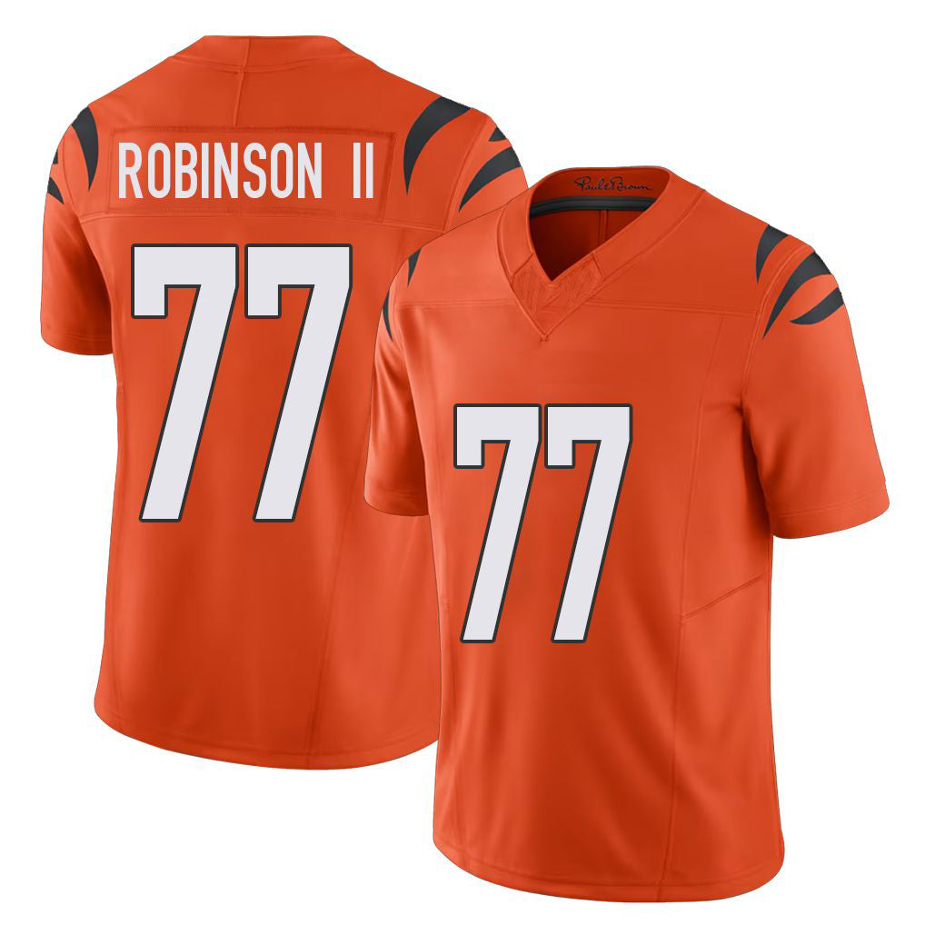 Cincinnati #77 Robinson II Player Football V Neck Short Sleeve Orange Jersey Corey For Men Youth Women Gift