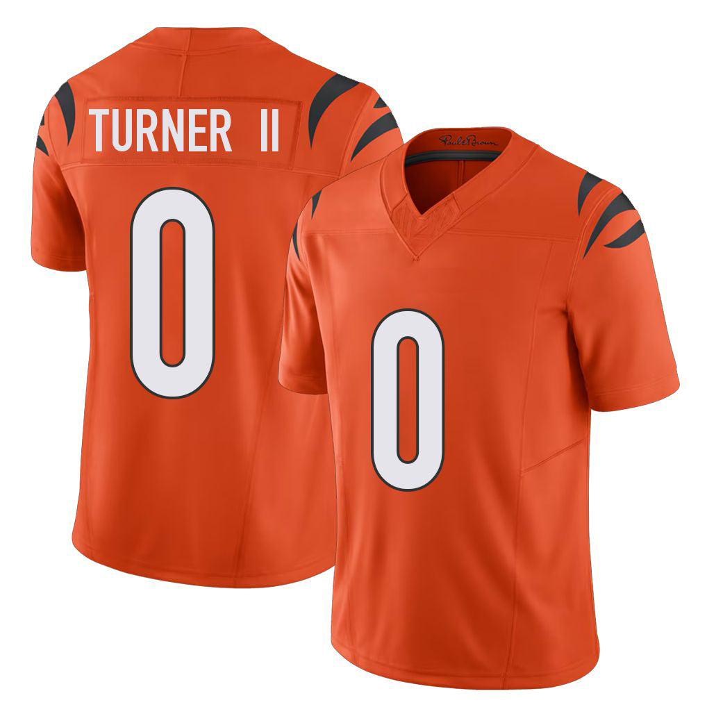 Cincinnati #0 Turner II Player Football V Neck Short Sleeve Orange Jersey DJ For Men Youth Women Gift