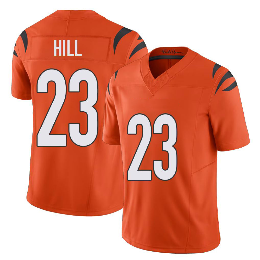 Cincinnati #23 Hill Player Football V Neck Short Sleeve Orange Jersey Daxton For Men Youth Women Gift