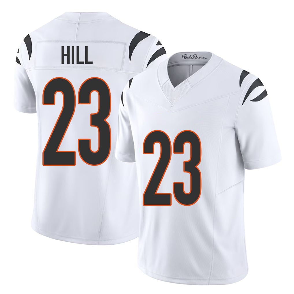 Cincinnati #23 Hill Player Football V Neck Short Sleeve White Jersey Daxton For Men Youth Women Gift