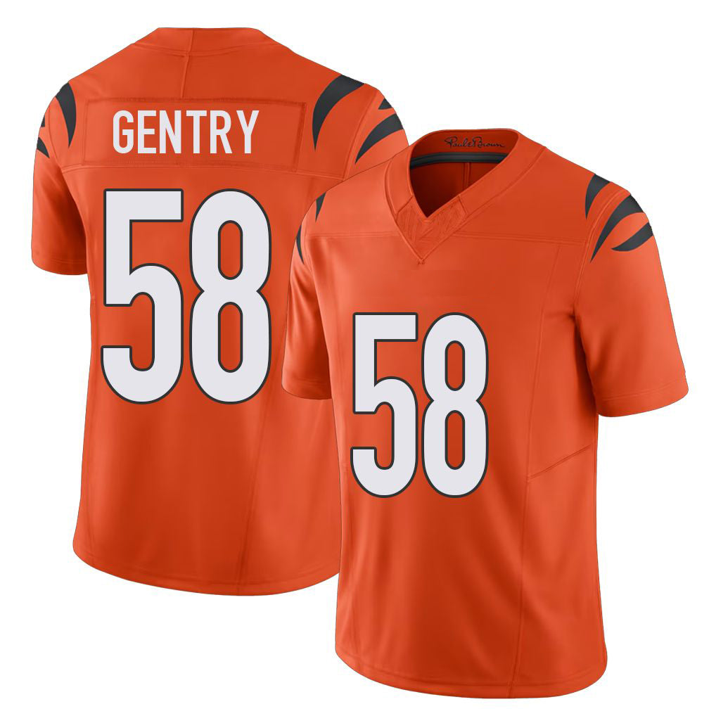 Cincinnati #58 Gentry Player Football V Neck Short Sleeve Orange Jersey Eric For Men Youth Women Gift