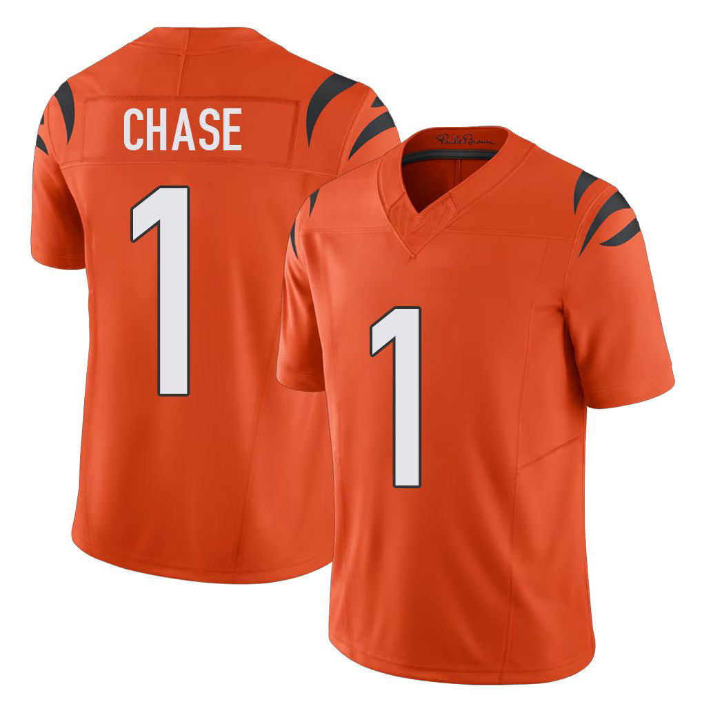 Cincinnati #1 Chase Player Football V Neck Short Sleeve Orange Jersey Ja'Marr For Men Youth Women Gift